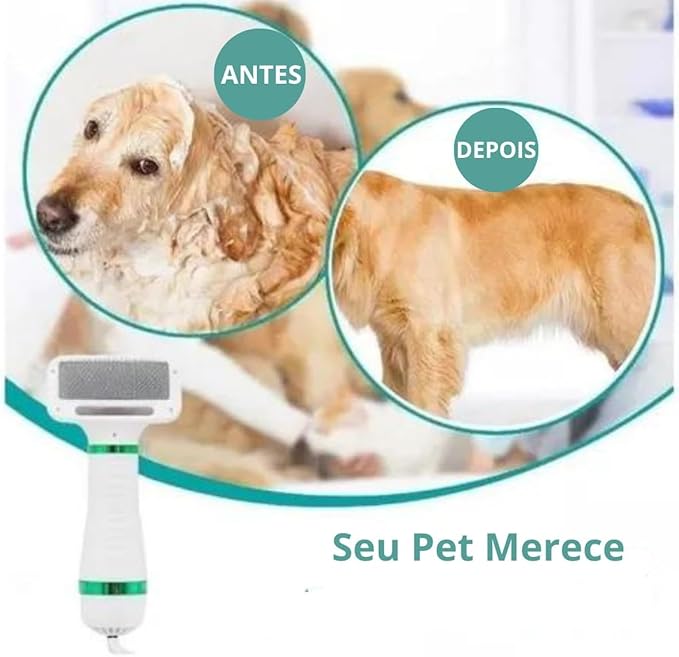 ESCOVA SECADORA ELÉTRICA 2 EM 1 PARA CACHORRO E GATO