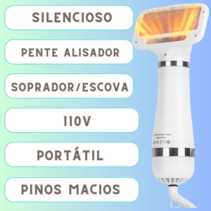 ESCOVA SECADORA ELÉTRICA 2 EM 1 PARA CACHORRO E GATO