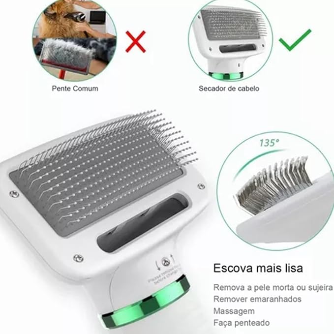 ESCOVA SECADORA ELÉTRICA 2 EM 1 PARA CACHORRO E GATO
