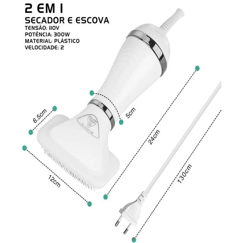 ESCOVA SECADORA ELÉTRICA 2 EM 1 PARA CACHORRO E GATO