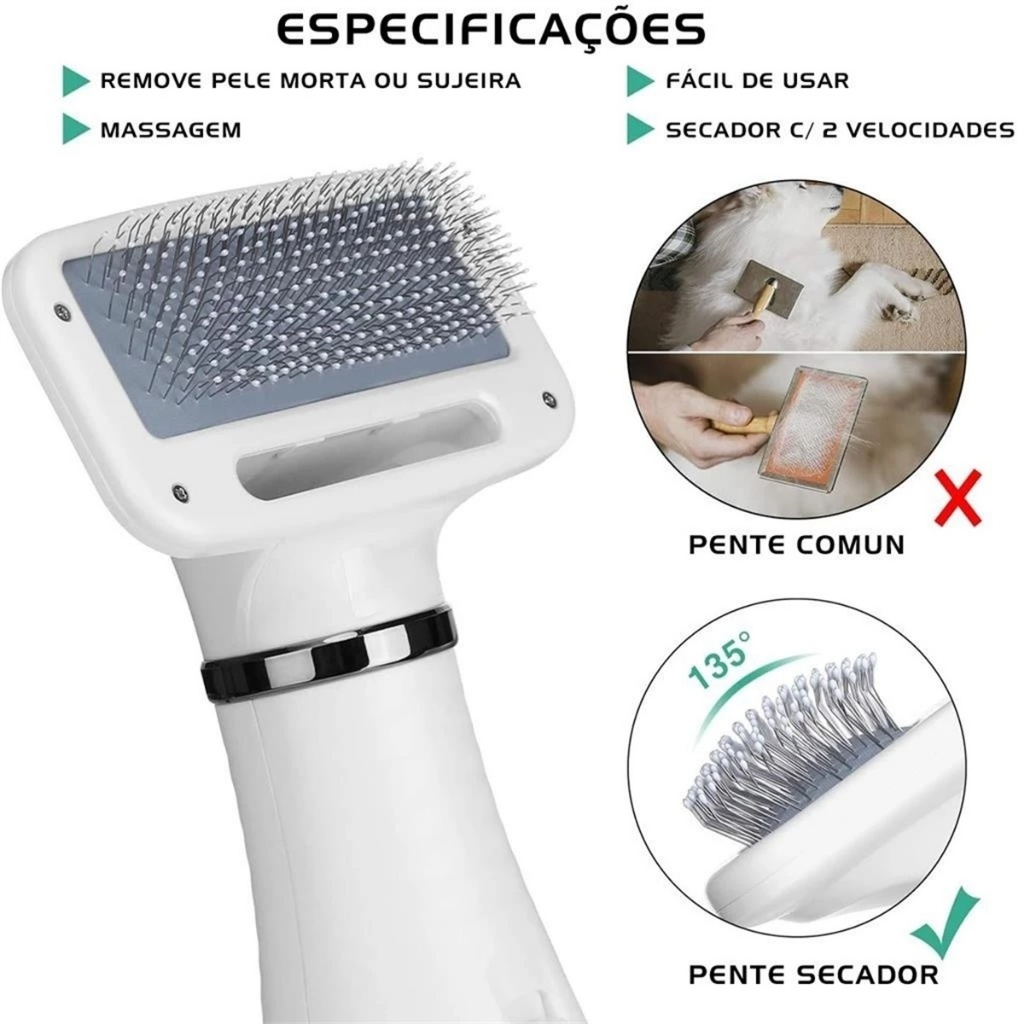 ESCOVA SECADORA ELÉTRICA 2 EM 1 PARA CACHORRO E GATO