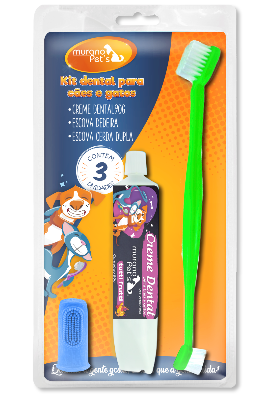 CREME DENTAL, ESCOVA E DEDEIRA PARA CÃES E GATOS