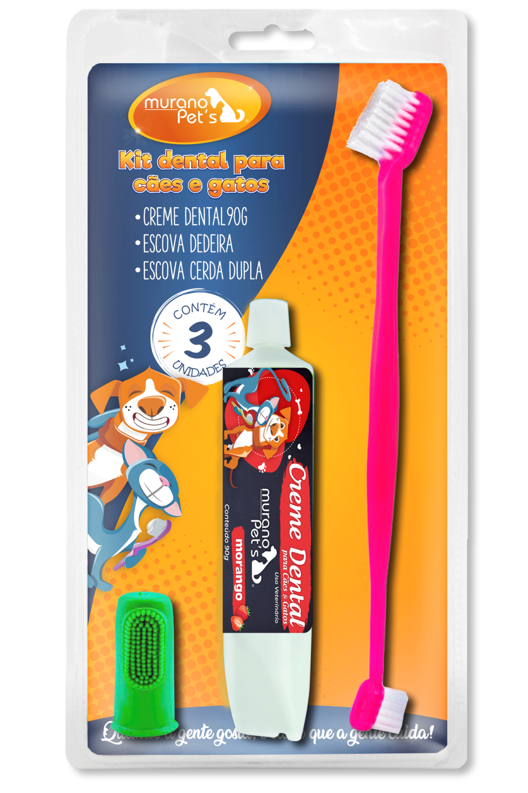 CREME DENTAL, ESCOVA E DEDEIRA PARA CÃES E GATOS