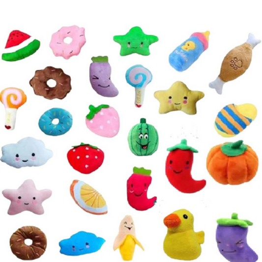KIT ESPECIAL DE 6 PELÚCIAS COM APITO - DIVERSÃO GARANTIDA PARA SEU CÃO