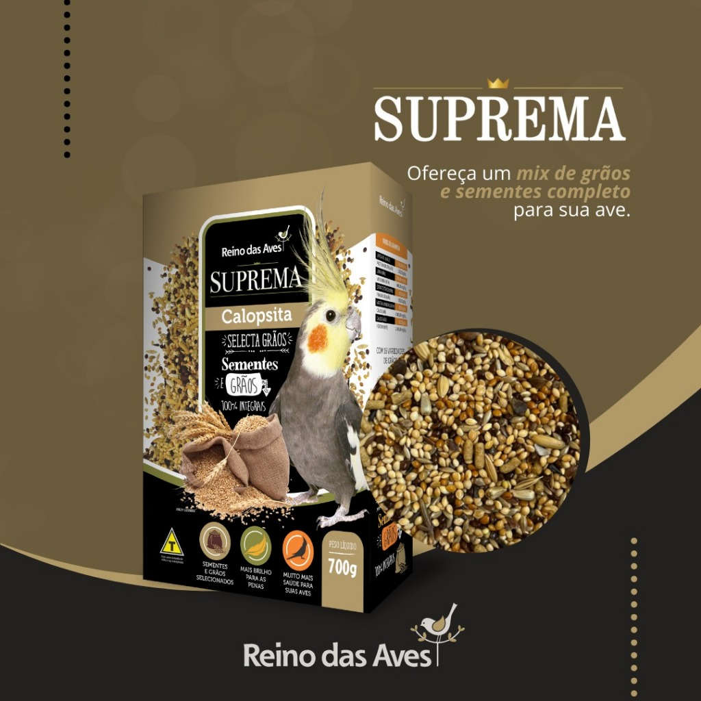 RAÇÃO REINO DAS AVES SUPREMA SELECTA GRÃOS PARA CALOPSITA - 700G