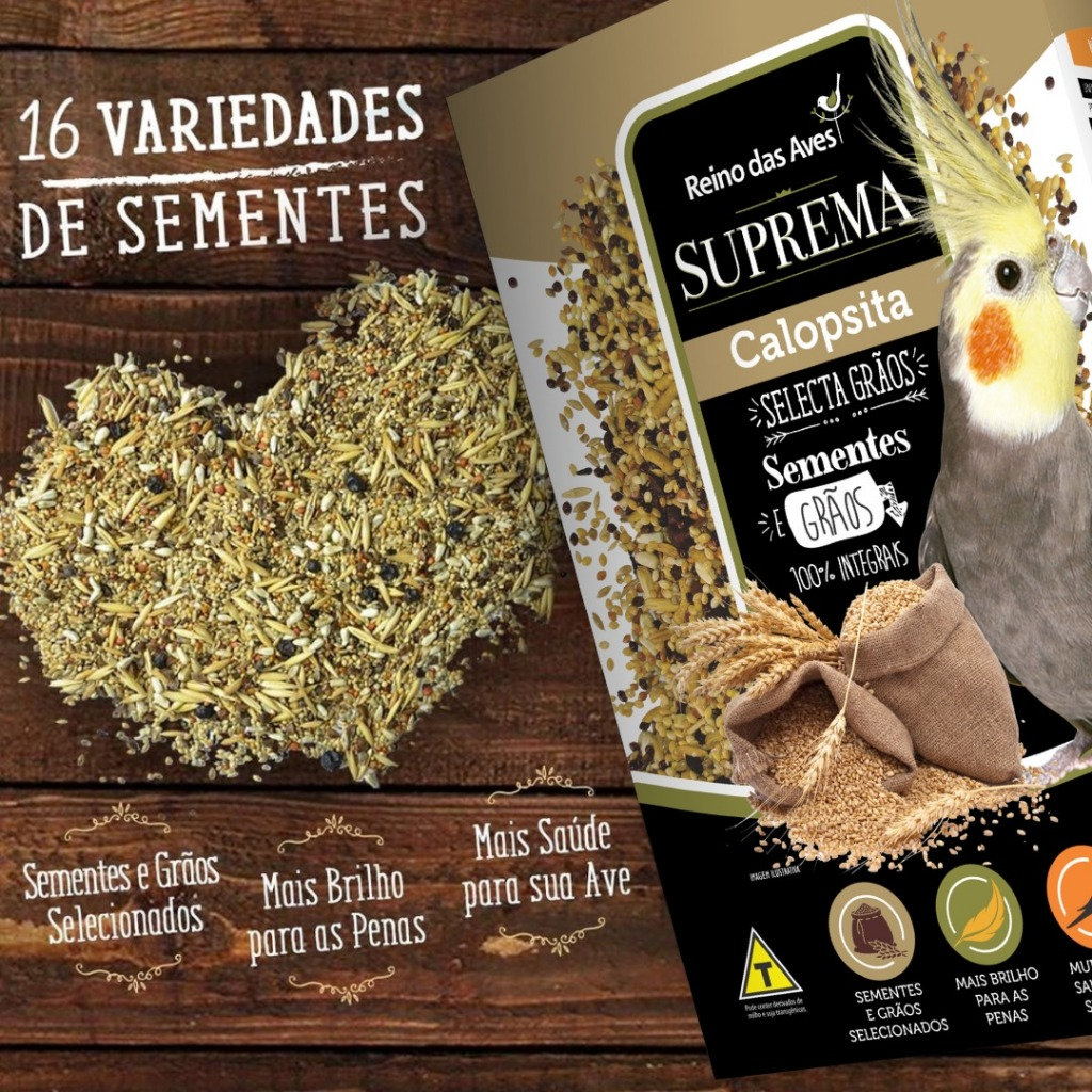 RAÇÃO REINO DAS AVES SUPREMA SELECTA GRÃOS PARA CALOPSITA - 700G