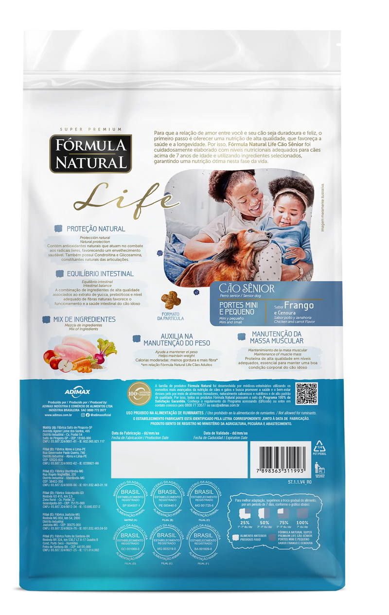 FÓRMULA NATURAL SUPER PREMIUM LIFE CÃO SÊNIOR PORTES MINI E PEQUENO