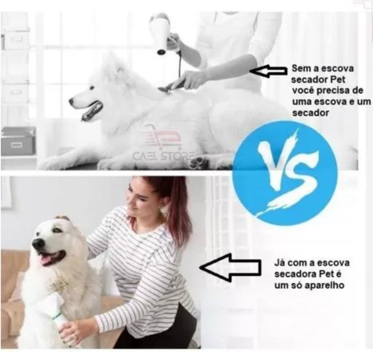 ESCOVA SECADORA ELÉTRICA 2 EM 1 PARA CACHORRO E GATO
