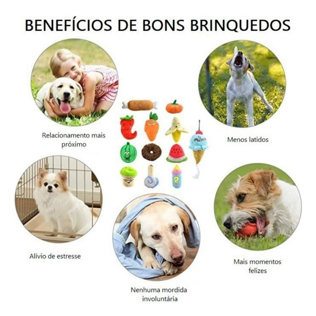 KIT ESPECIAL DE 6 PELÚCIAS COM APITO - DIVERSÃO GARANTIDA PARA SEU CÃO