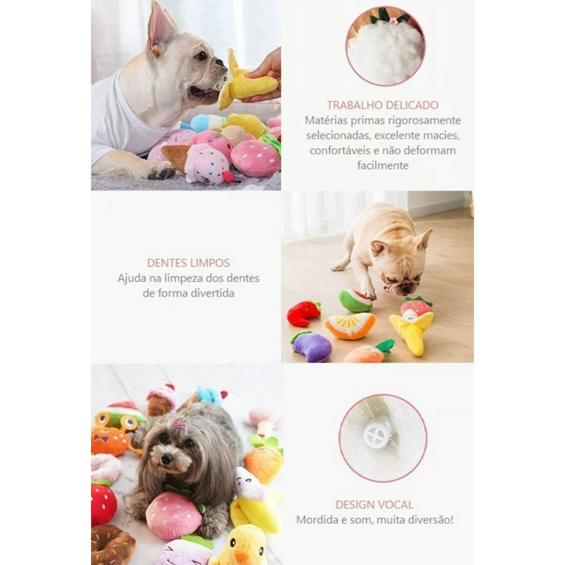 KIT ESPECIAL DE 6 PELÚCIAS COM APITO - DIVERSÃO GARANTIDA PARA SEU CÃO