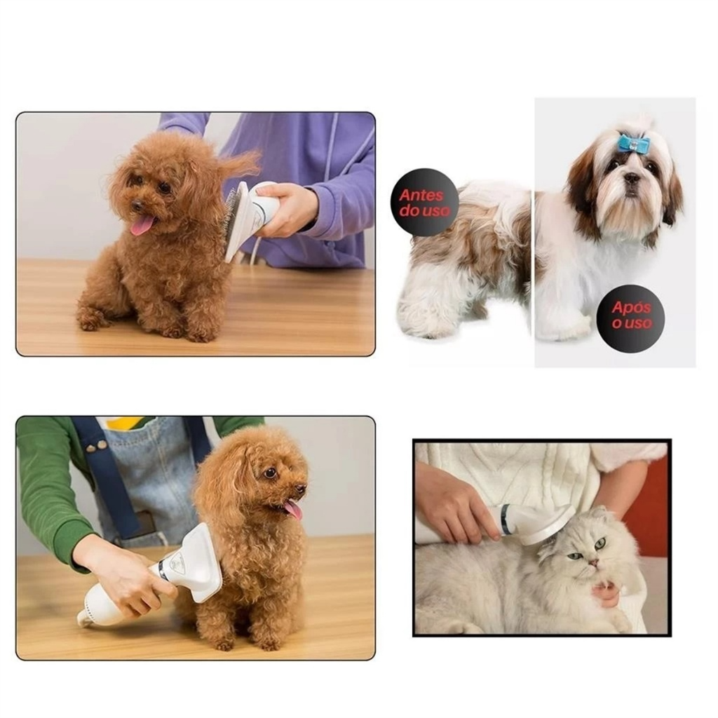 ESCOVA SECADORA ELÉTRICA 2 EM 1 PARA CACHORRO E GATO