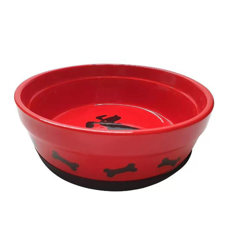 COMEDOURO PORCELANA PARA CÃES - VERMELHO/PRETO