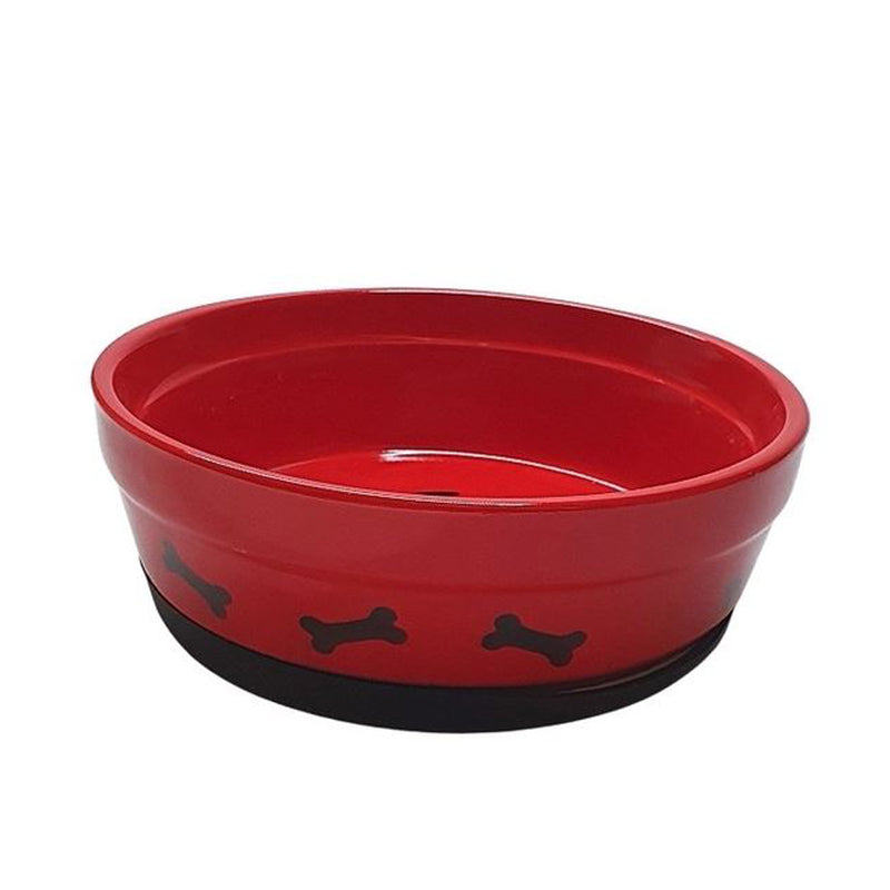 COMEDOURO PORCELANA PARA CÃES - VERMELHO/PRETO