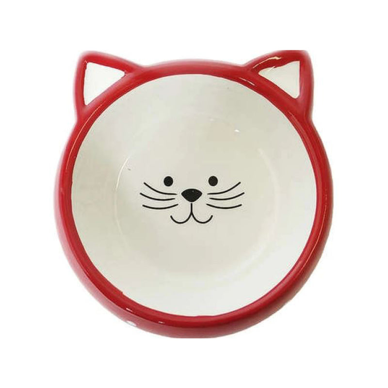 COMEDOURO PORCELANA FACE CAT PARA GATOS - VERMELHO/BRANCO