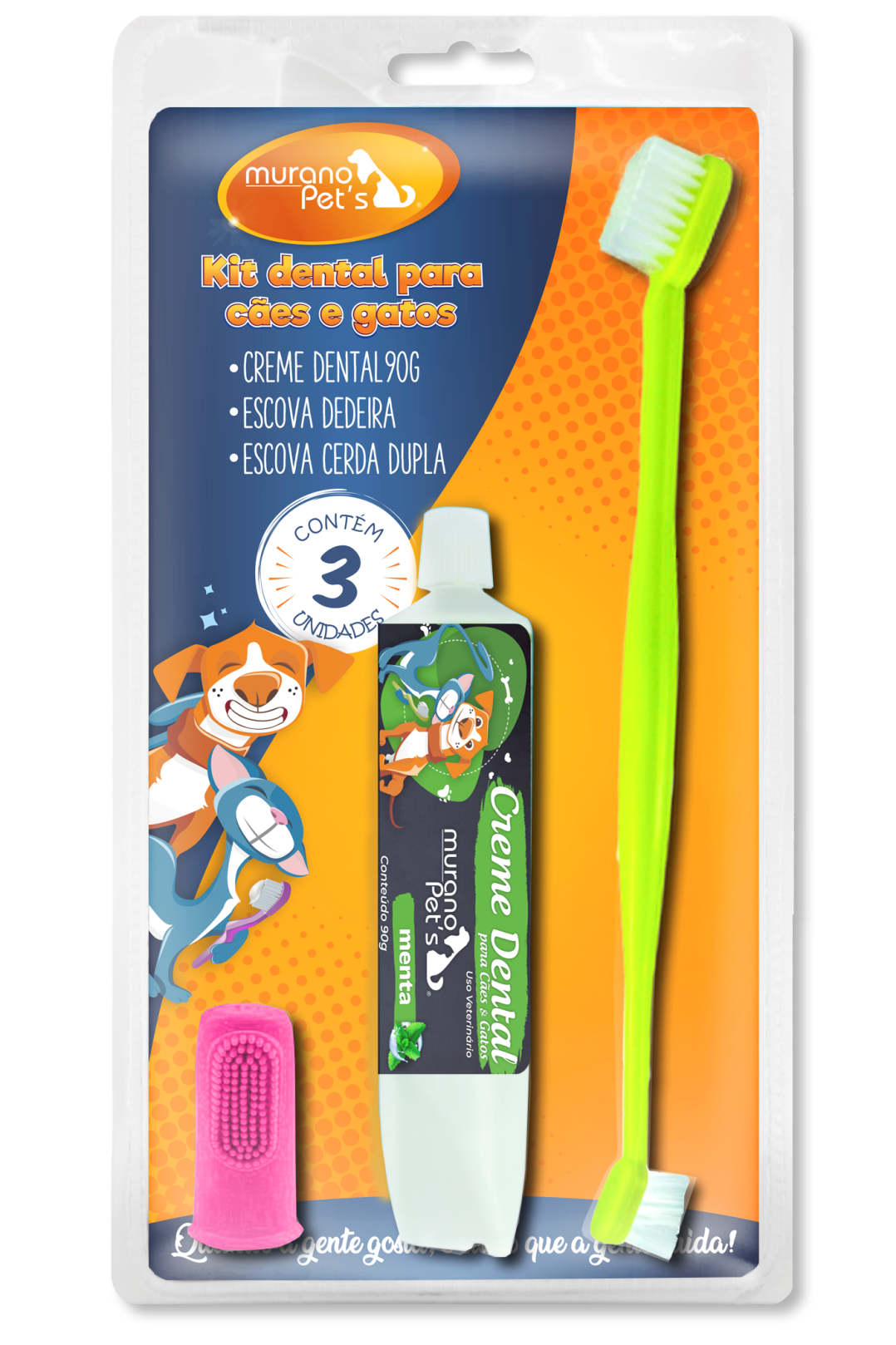 CREME DENTAL, ESCOVA E DEDEIRA PARA CÃES E GATOS